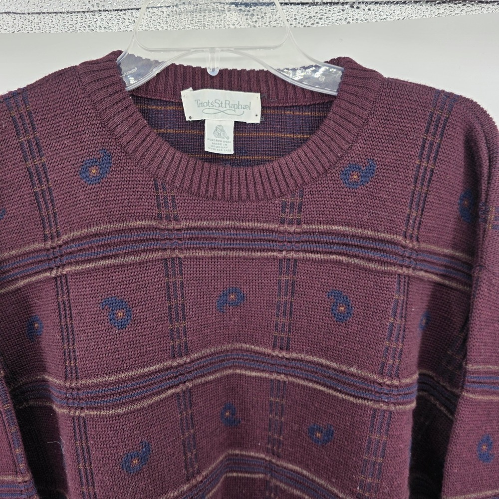Vintage Tricots St‎ Raphael Mens L Sweater Burgundy Grandpa New Pure Wool Ski